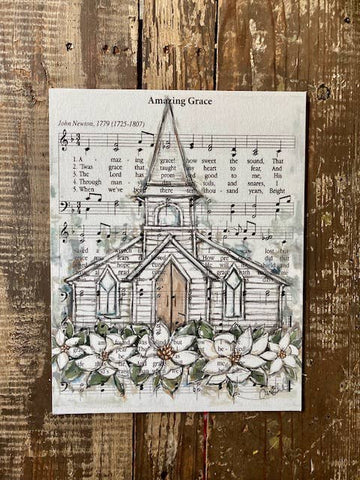 Vintage wall art, country church painting canvas print, hymn